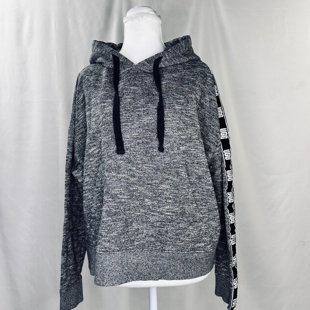 UGG M Hoodie Grey Marled Logo Tape Athleisure Cozycore Streetwear Loungewear